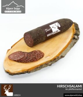 Hirschsalami im Pfeffermantel vom Alpenwild