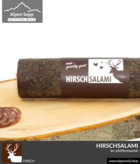 Hirschsalami im Pfeffermantel vom Alpenwild
