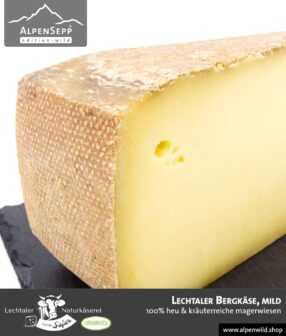 Lechtaler Bergkäse mild | 100% Heu und kräuterreiche Magerwiese | Lechtaler Naturkäserei in Tirol | 100% Heumilch | 45% F.i.T.