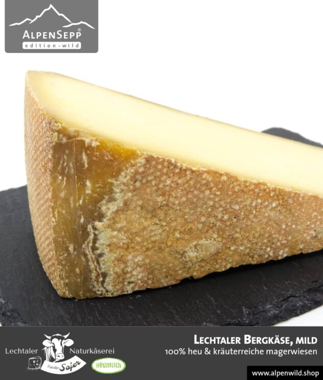 Lechtaler Bergkäse mild | 100% Heu und kräuterreiche Magerwiese | Lechtaler Naturkäserei in Tirol | 100% Heumilch | 45% F.i.T.