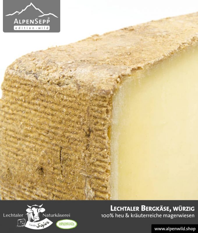 Lechtaler Bergkäse würzig | 100% Heu und kräuterreiche Magerwiese | Lechtaler Naturkäserei in Tirol | 100% Heumilch | 45% F.i.T.