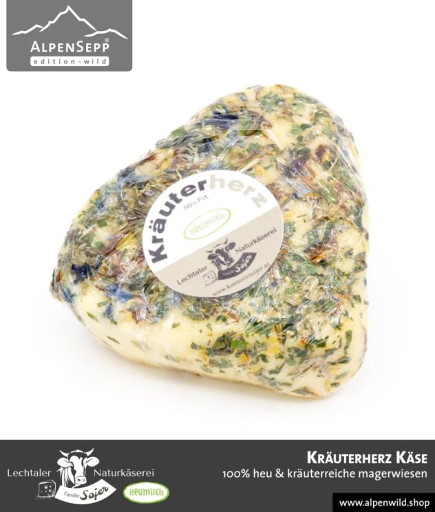 Kräuterherz Käse in Herzform | 100% Heu und kräuterreiche Magerwiese | Lechtaler Naturkäserei in Tirol | 100% Heumilch | 55% F.i.T.