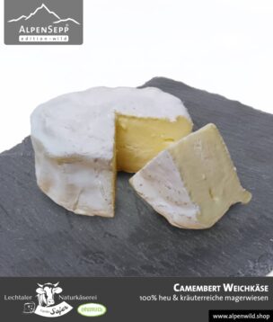 Camembert Käse | 100% Heu und kräuterreiche Magerwiese | Lechtaler Naturkäserei in Tirol | 100% Heumilch | 55% F.i.T. | 120 Gramm